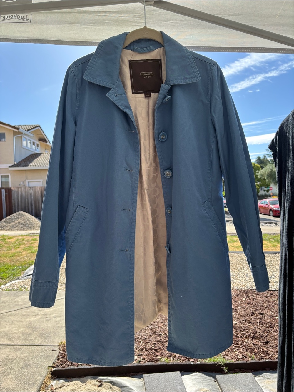Coach Slate Blue Trench Coat with Cream Lining